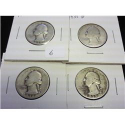 1934-D,35-D,36 & 39 WASHINGTON SILVER QUARTERS
