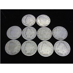 10 ASSORTED LIBERTY "V" NICKELS
