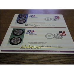 2 US MINT 50 STATE QUARTER FDC'S (AL & MI)