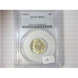 1945-S JEFFERSON NICKEL PCGS MS64