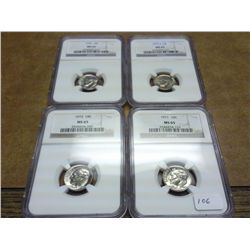 4 NGC MS65 ROOSEVELT DIME SLABS