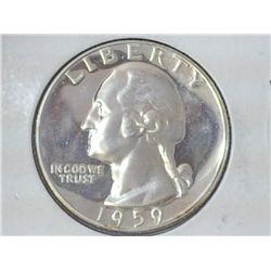1959 WASHINGTON SILVER QUARTER PROOF 65 CAMEO