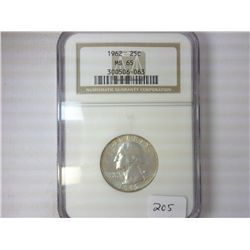 1962 WASHINGTON SILVER QUARTER NGC MS65