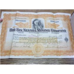 BIG SIX NEVADA MINING COMPANY STOCK CERTIFICATE