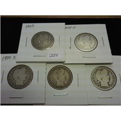 1908,08-D,09-D,15-D & 16 BARBER QUARTERS 5 COINS