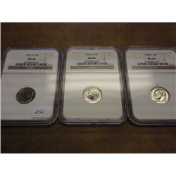 1991-P,96-D & 98-P ROOSEVELT DIMES NGC MS66 3 SLAB