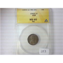 1909 VDB LINCOLN CENT ANACS MS65 RB
