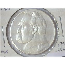 1936 POLAND SILVER 5 ZLOTYCH .2652 OZ. ASW