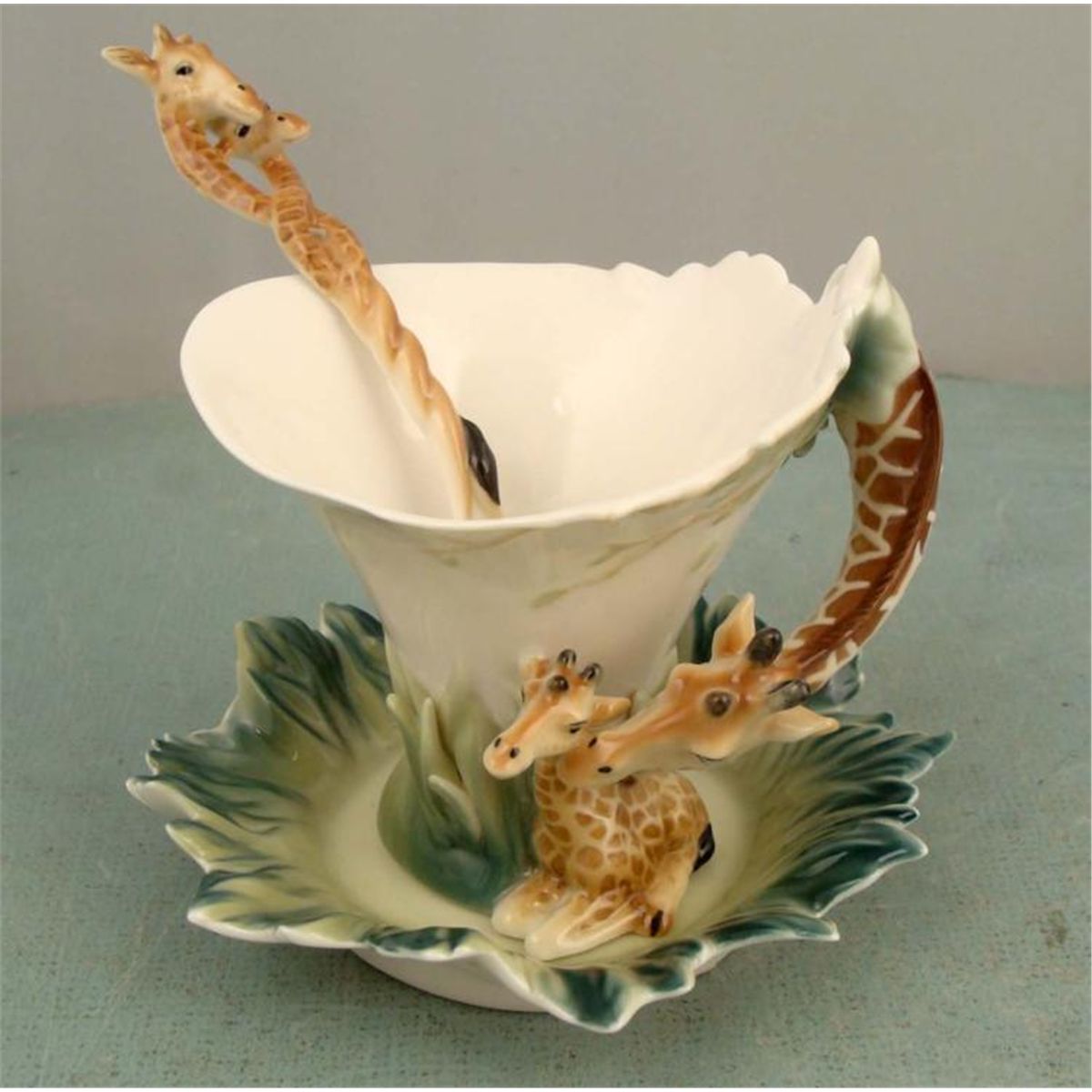 Franz Giraffe Porcelain Cup & Saucer Set w/ Spoon