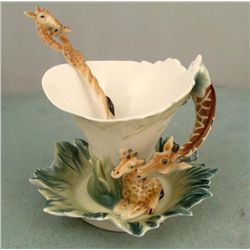 Franz Giraffe Porcelain Cup & Saucer Set w/ Spoon