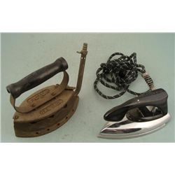 2 Irons- Antique Victor Gas Steam, GE Vintage Electric