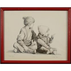 Bob Giese Signed Art Print Parade Two Children Frmd