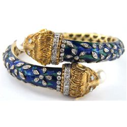 Lalaounis 18K Yellow Gold, Pearl & Diamond Bangle