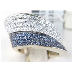18K White Gold Diamond & Blue Sapphire Ring