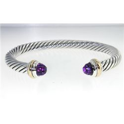 David Yurman Silver,14K Gold, Amethyst Bangle.