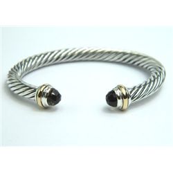 David Yurman Silver,14K Gold, Smoky Topaz Bangle.