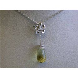 14kw Gold Necklace with Quartz and Diamond Pendant