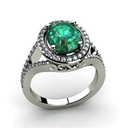 Emerald 3.18 ctw & Diamond Ring 18kt W/Y  Gold