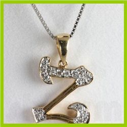 Genuine 0.10 ctw Alphabet Initial Letter Z Diamond Necklace 16" 14kt Gold-Yellow