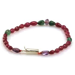 Natural Ruby, Emerald and Amethyst Teardrop Bracelet 39.11ctw with brass clasp