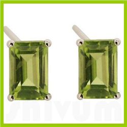 Genuine 3.75 ctw Peridot  Emerald Cut Earring 14kt Gold-White