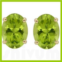 Genuine 4.50 ct 10X8mm Oval Peridot Stud Earrings 14kt Gold-Yellow