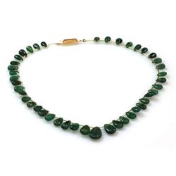 Natural Emarald Smooth Teardrops Briolettes Graduated Stringing Necklace 79.70ctw with brass clasp