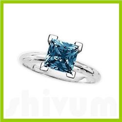 Natural 3.00 ctw Blue Diamond Princess Cut Solitaire 14kt Gold-White