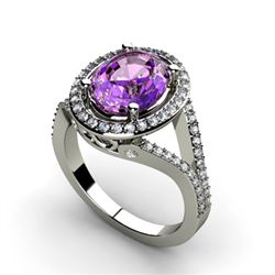 Amethyst 2.98 ctw & Diamond Ring 14kt W/Y  Gold