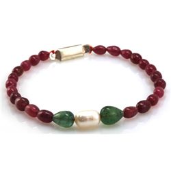 Natural Ruby, Emerald Teardrop Bracelet and Pearl 60.38ctw with brass clasp (Graduated)