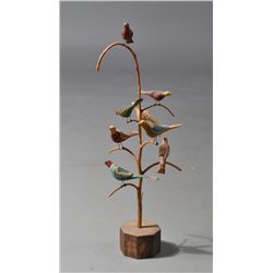 An American Carved and Painted Bird Tree