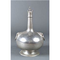 A Large Continental Pewter Flask