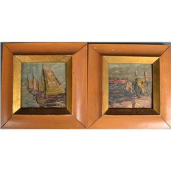 Pr. Of Antique European Paintings on Board