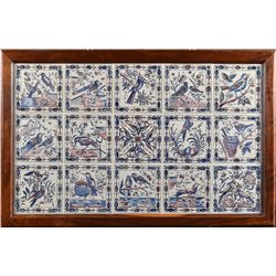 Blue, White and Mauve Tiled Wall Hanging