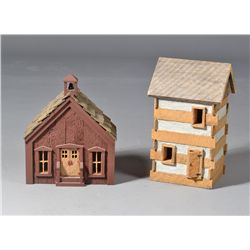 (2) American Log Style Painted Birdhouses