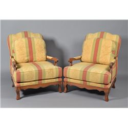 Pr. Of Baker Upholstered Arm Chairs