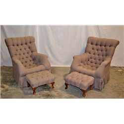 Pr. Of Victorian Upholstered Chairs & Ottomans