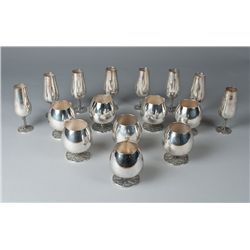 (16) Anglo-Indian  Signed Silver Plated Goblets