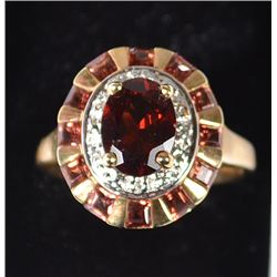 A 14K Gold, Mozambique Garnet & Diamond Ring