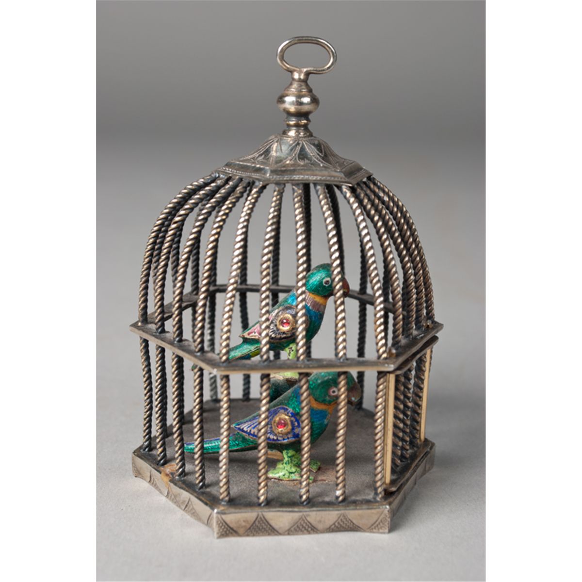 French Silver & Enamel Miniature Birdcage