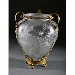 A Molded Glass and Bronze Mounted Open Vase