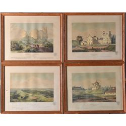 (4) Hand Tinted Lithographs