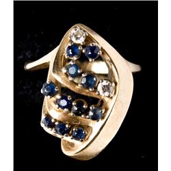 14K Gold, Blue Sapphire & Diamond Cocktail Ring