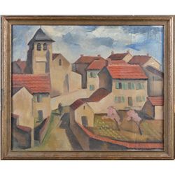 Early 20th C. Cubist Oil Painting on Canvas