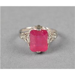 A 14kt White Gold And Synthetic Ruby Ring