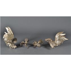 (4) Italian Silvered Rooster Centerpieces