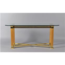 A Brass, Glass and Wood Hall Table