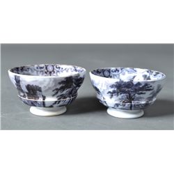 Pr. Of Antique Flow Black Staffordshire Tea Bowls