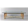 Image 1 : A Brass, Glass and Wood Coffee Table