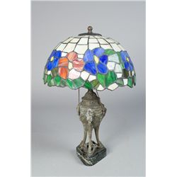 An Antique Bronzed and Leaded Glass Lamp